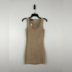 Bebe Faux Suede Cassie Strap Detail Bodycon Dress